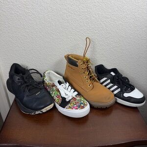 Lot Of 4 School Age Boys Shoes Under Armour/Mario/Boots/KSwiss Size 2/3